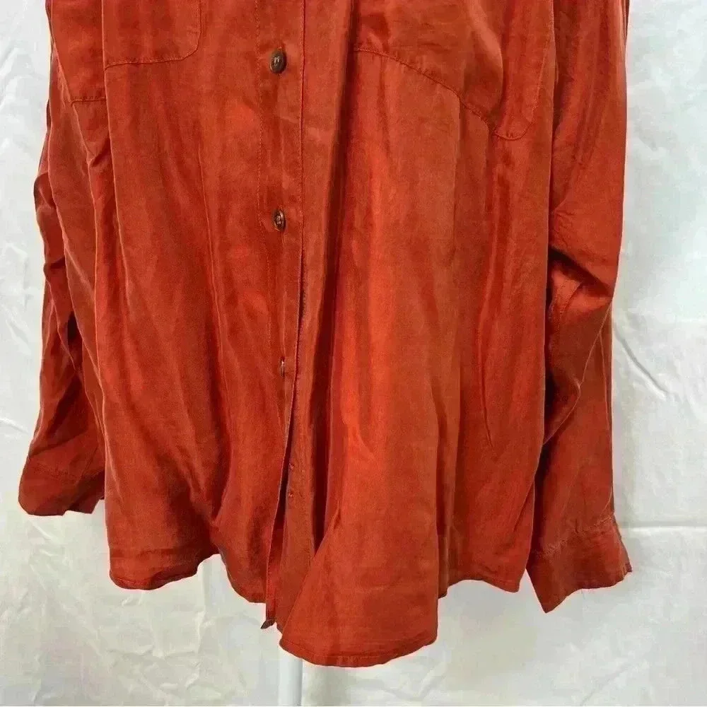 *Rare* 80’s/90’s Vintage Express silk burnt orange blouse. - Picture 4 of 12